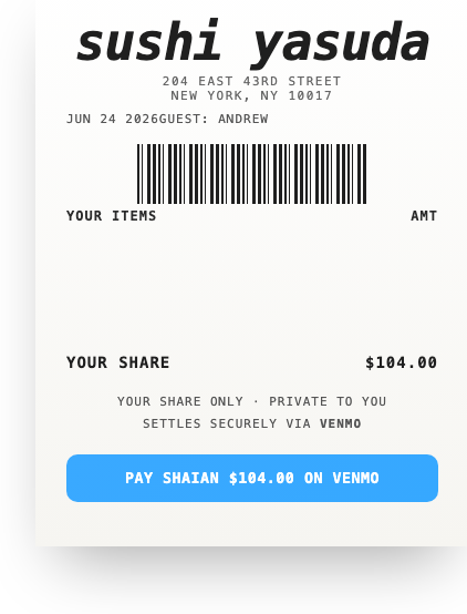 A clean album-style receipt